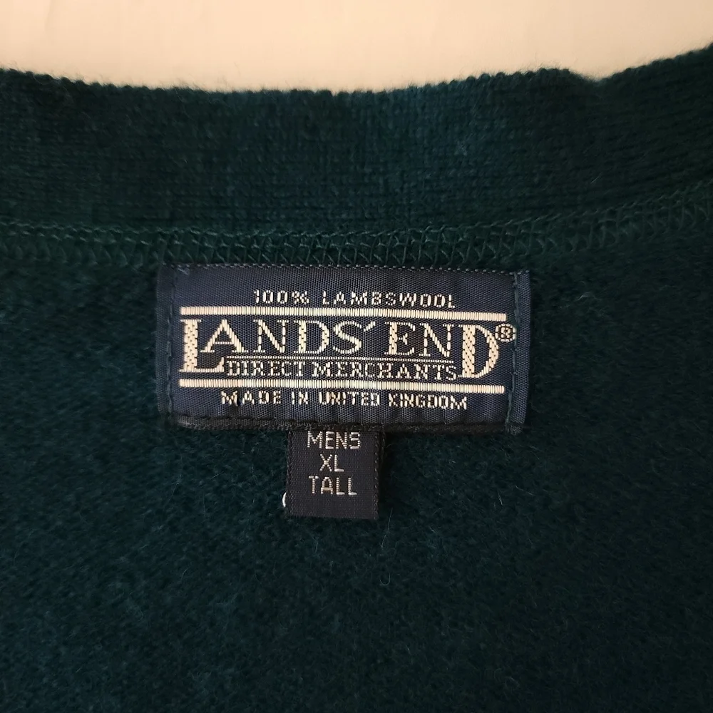Vintage Land's End Men's Lambswool Teal Cardigan Sweater XL Tall
